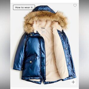 CREWCUTS Girls S Blue High Sheen Metallic Fishtail Parka with PrimaLoft